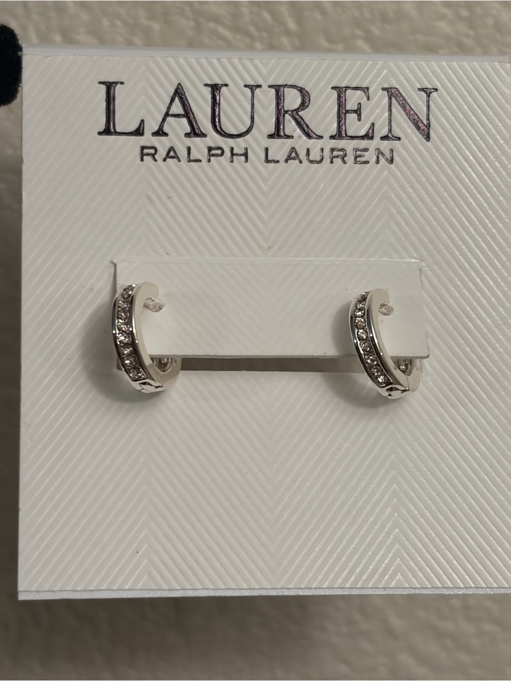 LAUREN Ralph Lauren Silver Crystal Huggie Earrings NWOT
